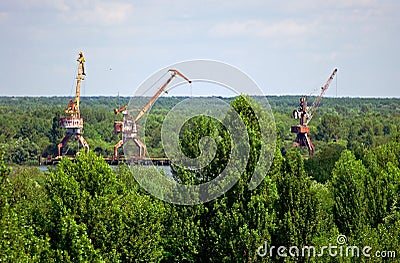 Abandoned industrial cranes in Chernobyl Zone Stock Photo