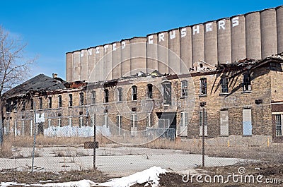 Abandoned Industrial Property and Grain Elevator Editorial Stock Photo