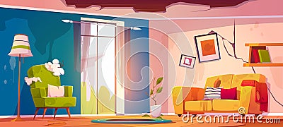 Abandoned living room interior neglected apartment Vector Illustration