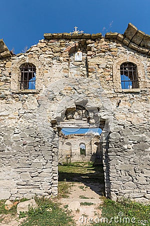 Abandoned Medieval Eastern Orthodox church of Saint John of Rila at the bottom of Zhrebchevo Reservoir, Bulgaria Stock Photo