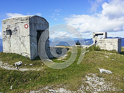 Abandoned military bunker in mountains Stock Photo