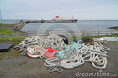 Abandoned mooring ropes at ferry terminal Editorial Stock Photo