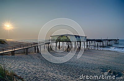 Abandoned North Carolina Fishing Pier Outerbanks OBX Cape Hatter Stock Photo