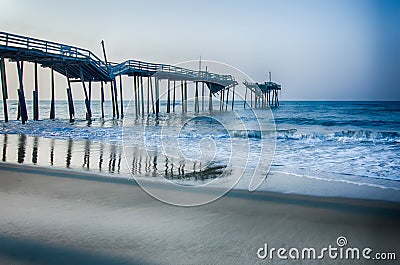 Abandoned North Carolina Fishing Pier Outerbanks OBX Cape Hatter Stock Photo