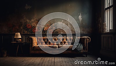 Abandoned old fashioned living room with rustic decor and damaged flooring generated by AI Stock Photo