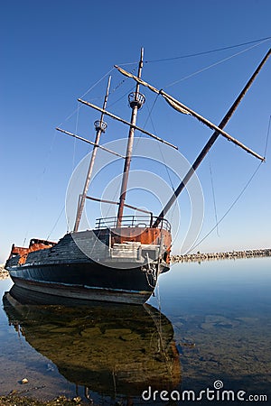 Abandoned old pirate ship Stock Photo