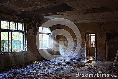 Abandoned old ruined hospital, ruin dark building Stock Photo