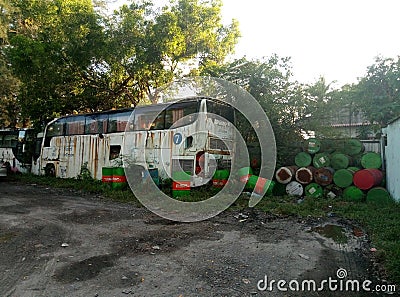 Abandoned old tourist bus. Transport dump. Auto rip-off Editorial Stock Photo