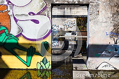 An abandoned Place with Graffitis in an Industry Area Editorial Stock Photo