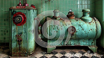 An abandoned plant with industrial aesthetics and graffit Stock Photo