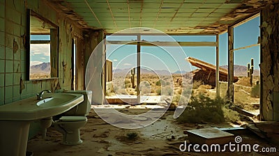 Abandoned Bathroom With Desert View: Uhd Matte Painting By Duffy Sheridan Stock Photo