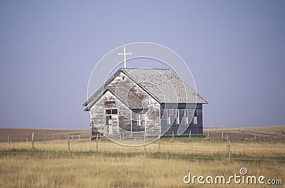 Abandoned prairie church in Wyoming Stock Photo