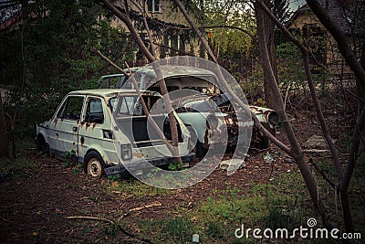 Abandoned and robbed old cars standing in the open air Editorial Stock Photo