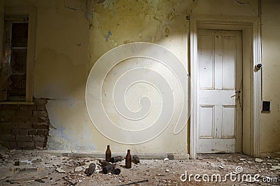 Abandoned Room with Door Stock Photo
