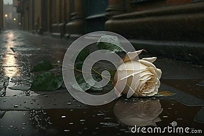 Abandoned rose is lying on the ground. Quarrel, divorce, broken heart, separation, tragedy. Stock Photo