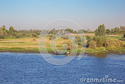 An abandoned rowing boat on an island in the Nile Stock Photo