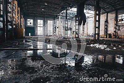 Abandoned ruined industrial factory building, ruins and demolition concept Stock Photo