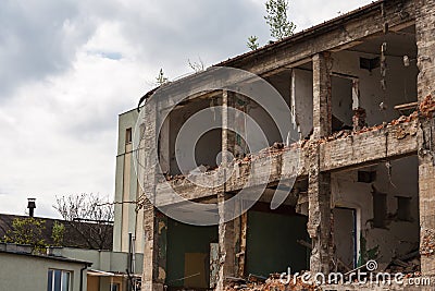 Abandoned ruined residential building Stock Photo