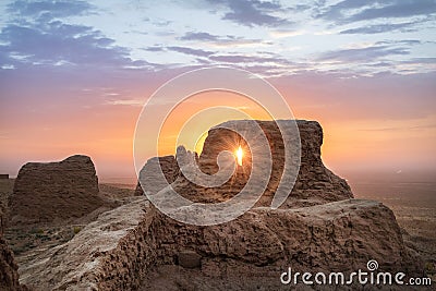 Abandoned ruins of Ayaz Kala fortress, Uzbekistan Stock Photo