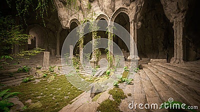 Abandoned ruins of a fantasy gothic temple or tomb. 3D illustration Stock Photo