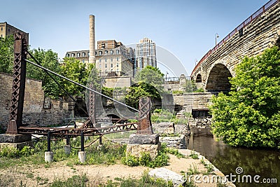 Abandoned ruins of an old flour mill in Mill Ruins Park in Downtown Minneapolis Minnesota Stock Photo