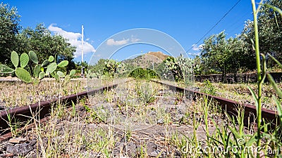 Abandoned rural railway in Sicily Stock Photo