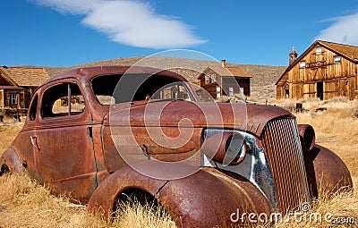 Abandoned, rusted out coupe. Bodie, California Stock Photo