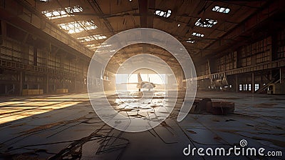 Abandoned rusty airport hangar, warehouse, AI generative Stock Photo