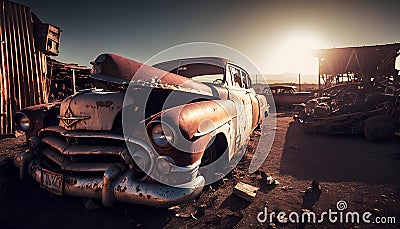 Abandoned rusty car in the desert of Arizona, USA. Stock Photo