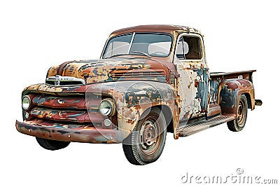 Abandoned rusty old truck isolated on transparent background. Stock Photo