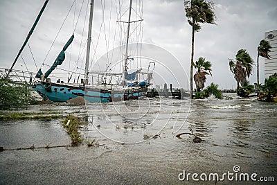 Abandoned sailboat ship wrecked on a Texas lake Stock Photo