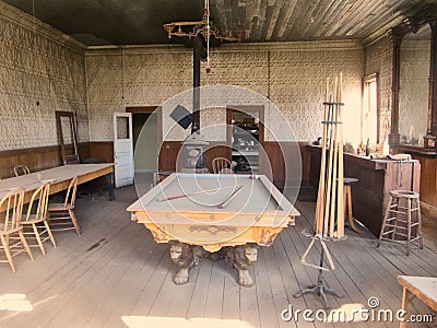 Abandoned saloon with billiard table of the ghost town Bodie Stock Photo