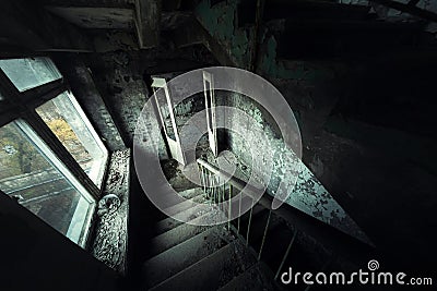 Abandoned staircase angle shot Stock Photo