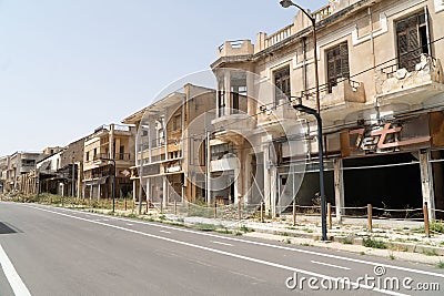 Abandoned street and buildings in the beach resort of Maras, Cyprus Editorial Stock Photo