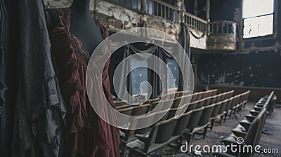 an abandoned theater, costumes draped over mannequins enacted silent stories Stock Photo