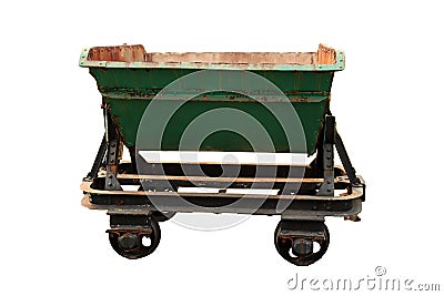 An abandoned vehicle for the carriage of goods, old mining carriage isolated on white background Stock Photo