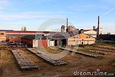 Abandoned wood furniture factory building Stock Photo