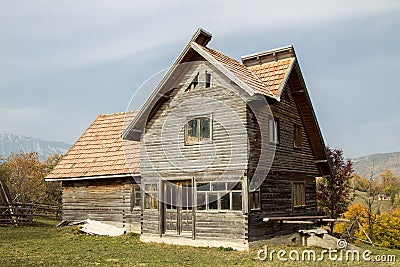 Abandoned wood house on a mountain. Stock Photo