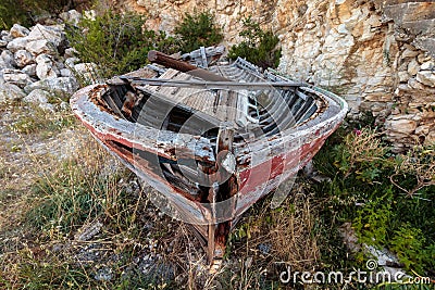 Abandoned wooden boat Stock Photo