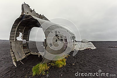 The abandoned wreck of a US military plane on Solheimasandur beach, Iceland Editorial Stock Photo