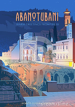 Abanotubani district in Tbilisi, Georgia. Poster Vector Illustration