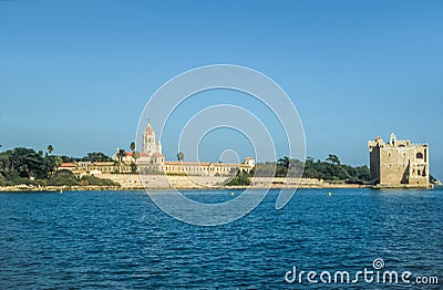 Abbey and fortress on the Ile Saint Honorat Stock Photo