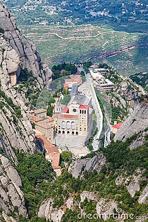 Abbey Monastery Montserrat Barcelona Spain portrait format from above Catalonia travel traveling Stock Photo