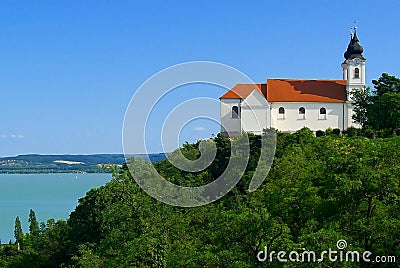 Abbey in Tihany with lake Balaton Stock Photo