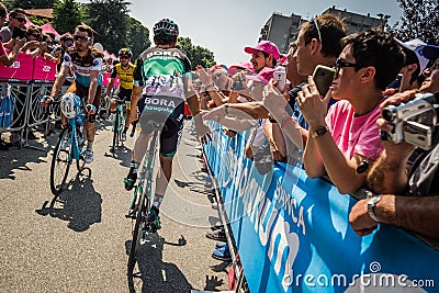 Abbiategrasso, Italy May 24, 2018: Professional Cyclist Davide Formolo mets the fans Editorial Stock Photo