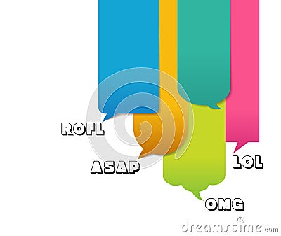 Abbreviations on retro style speech bubbles, internet slang Vector Illustration