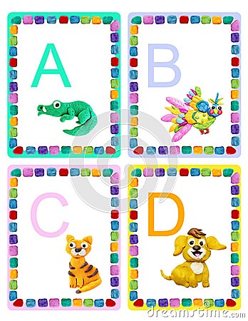 ABC alphabet baby animals flash educational cards poster Stock Photo