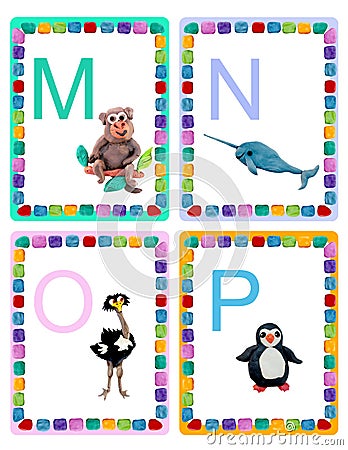 ABC alphabet baby animals flash educational cards poster Stock Photo