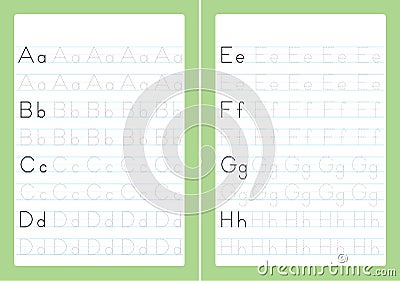 ABC Alphabet letters tracing worksheet with alphabet letters. Basic writing practice for kindergarten kids A4 paper ready to print Cartoon Illustration