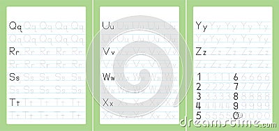 ABC Alphabet letters tracing worksheet with alphabet letters. Basic writing practice for kindergarten kids A4 paper ready to print Vector Illustration